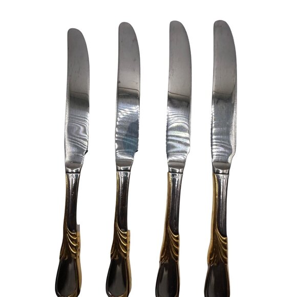 Retroneu Linda New French Hollow Knives Stainless Steel & Gold Accent Set Of 4 M - Picture 3 of 4